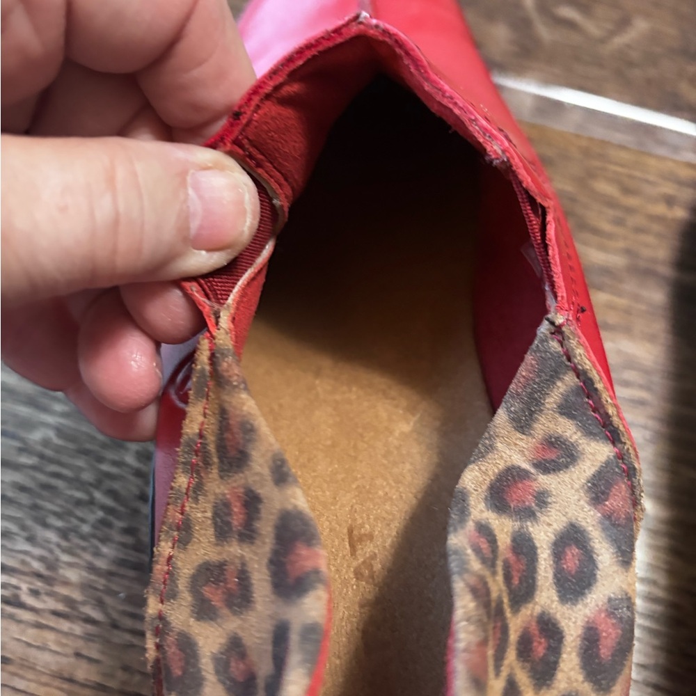 Ariat Red Leather Mule Clogs Leopard Heel Comfort Slip On Women 8B - Picture 9 of 10